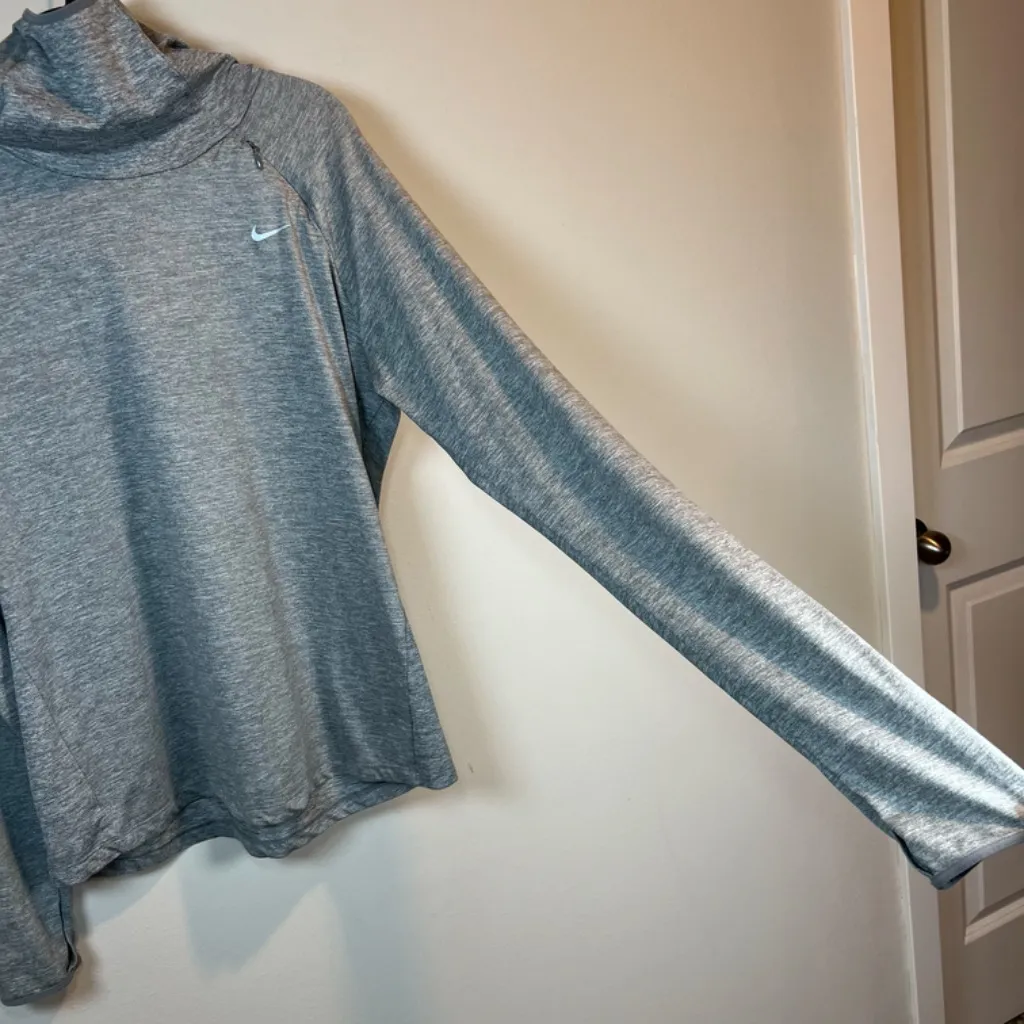 Nike Dri-Fit Element Running Hooded Shirt Gray Mock Neck Reflective Womens Large - Image 5