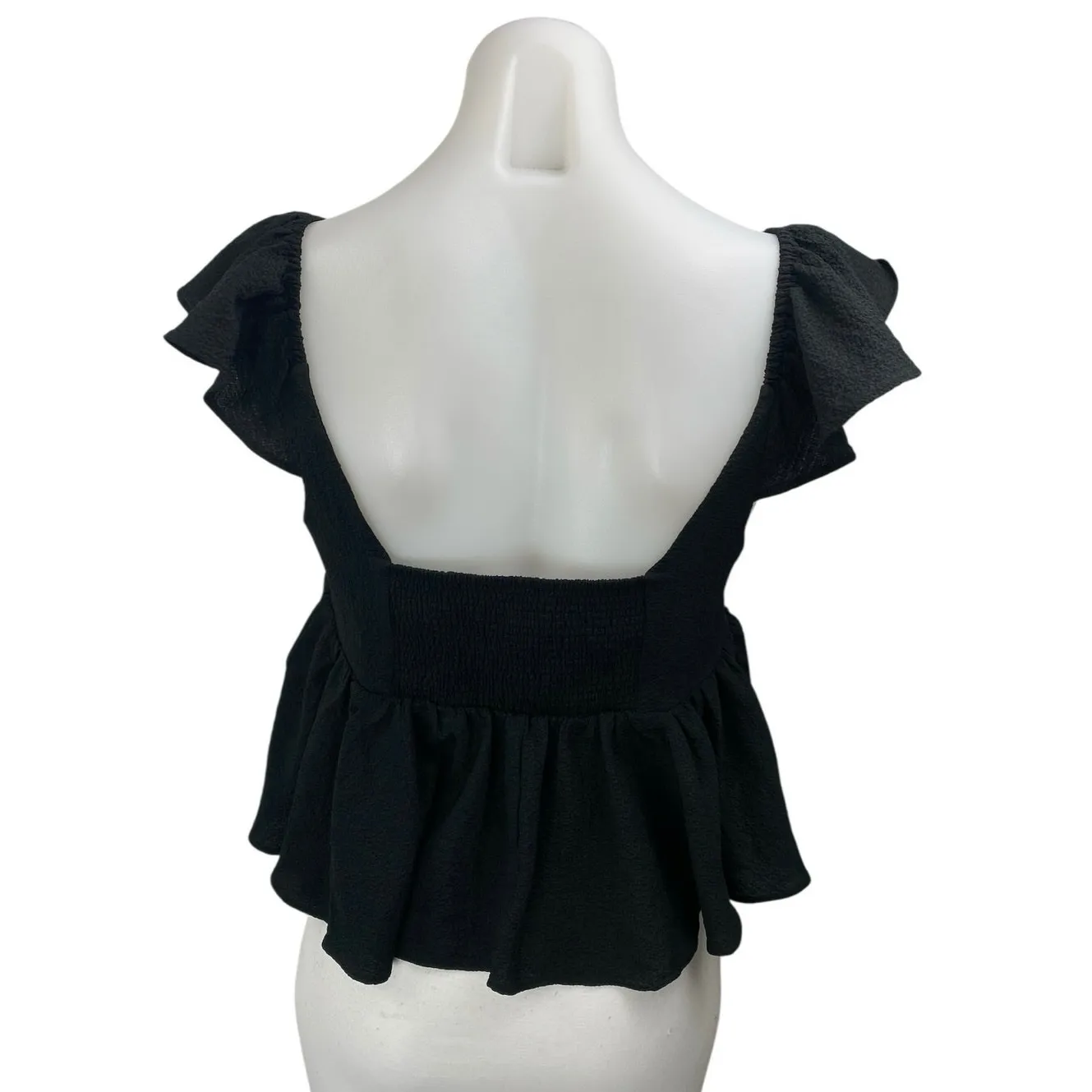 Urban Outfitters Sierra Black Keyhole Babydoll Ruffle Peplum Crop Blouse Top M - Image 2