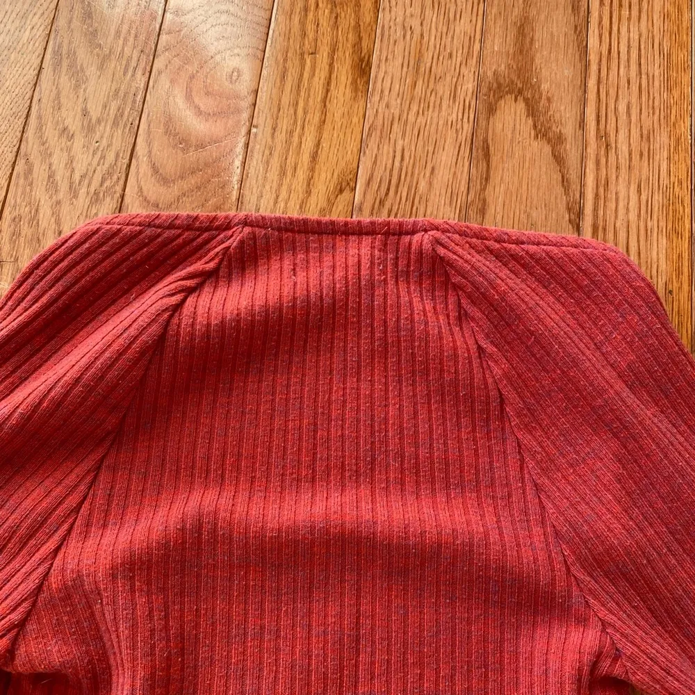 berry red ribbed square neck long sleeve top - Image 12