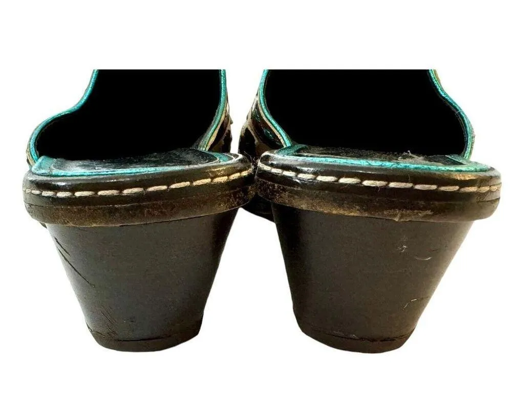 DONALD J. PLINER Juno Leather Brown Turquoise Western Couture Italian Mules 7M - Image 7