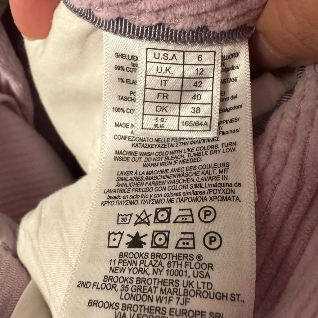 Brooks Brothers Lavender Pleated Corduroy Pants - Image 3