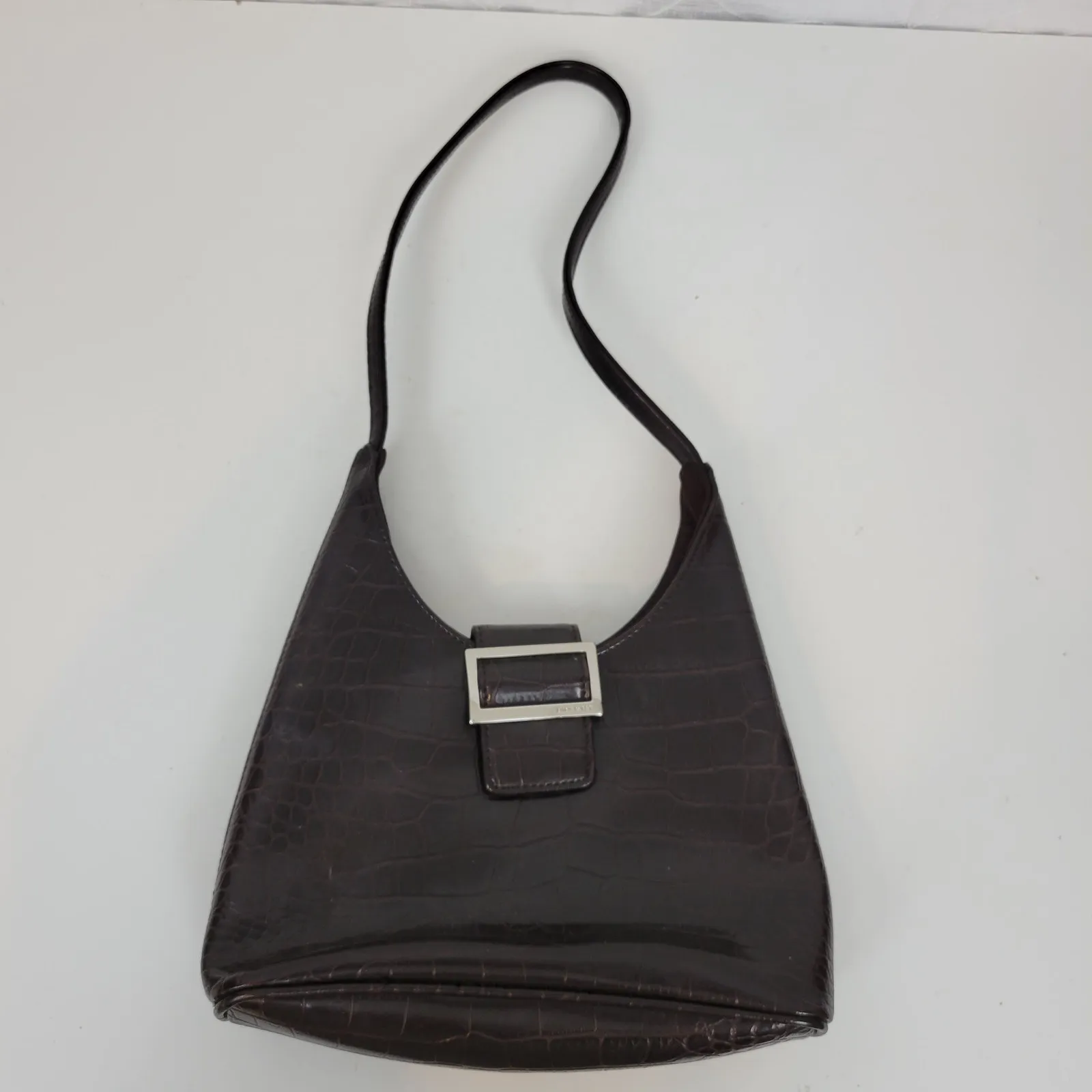 VINTAGE Nine West Women's‎ Shoulder Bag OS Brown Crocodile Embossed Single Strap - Image 4