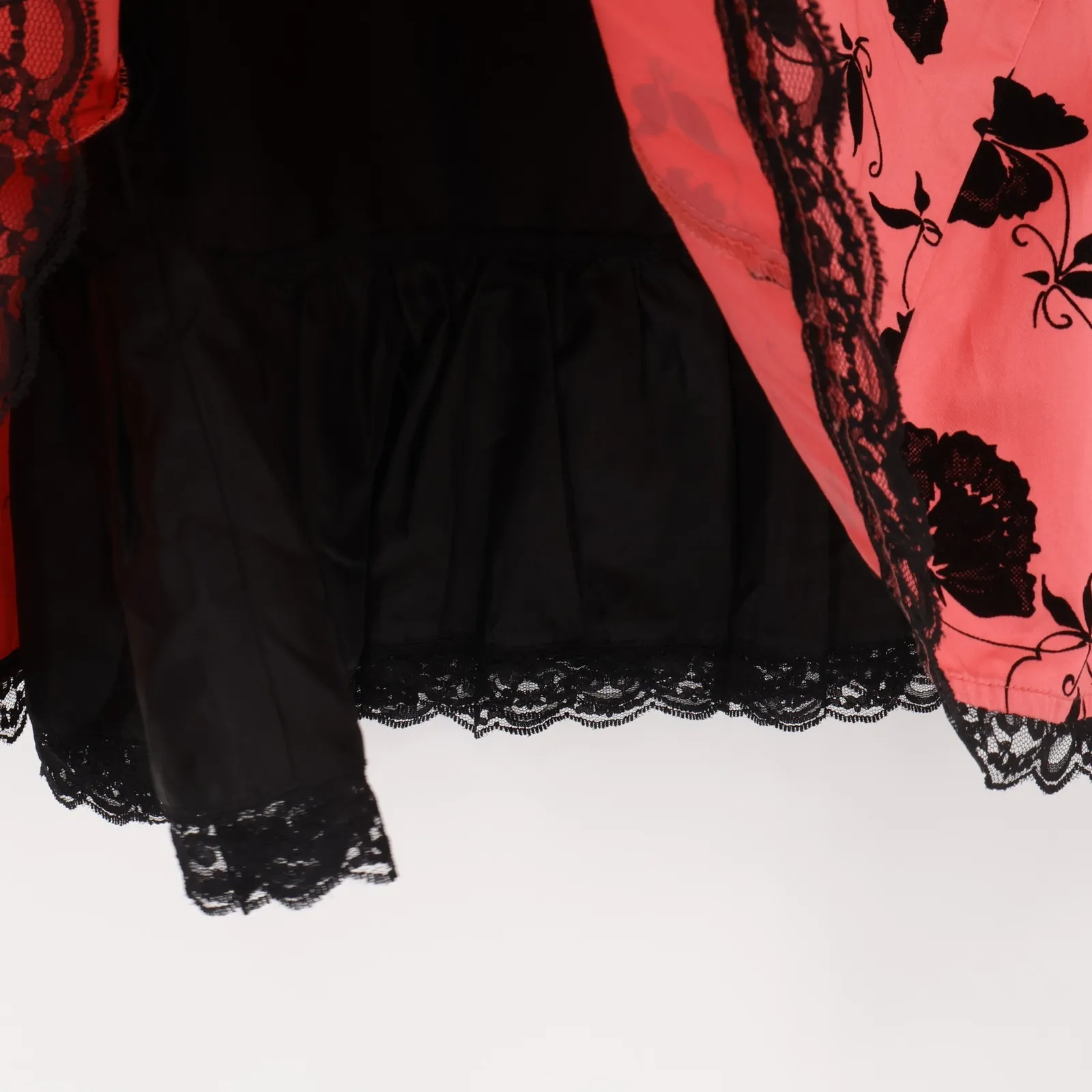 Anthropologie Odille Y2K Rockabilly Floral Skirt Pink Black Lace Retro Size 2 - Image 3