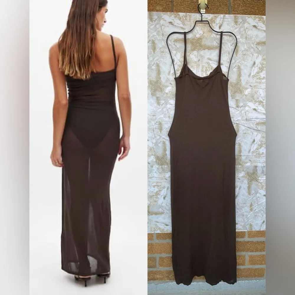 Camille Charrere NA-KD Thin Knit Spaghetti Strap Maxi Dress small - Image 2