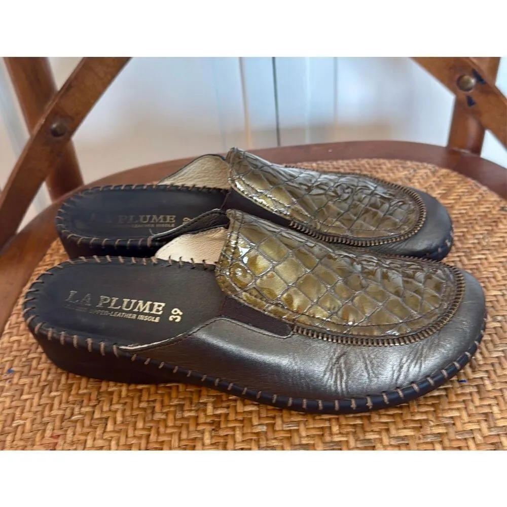 La Plume leather croc design slide clogs size 39 Green - Image 2