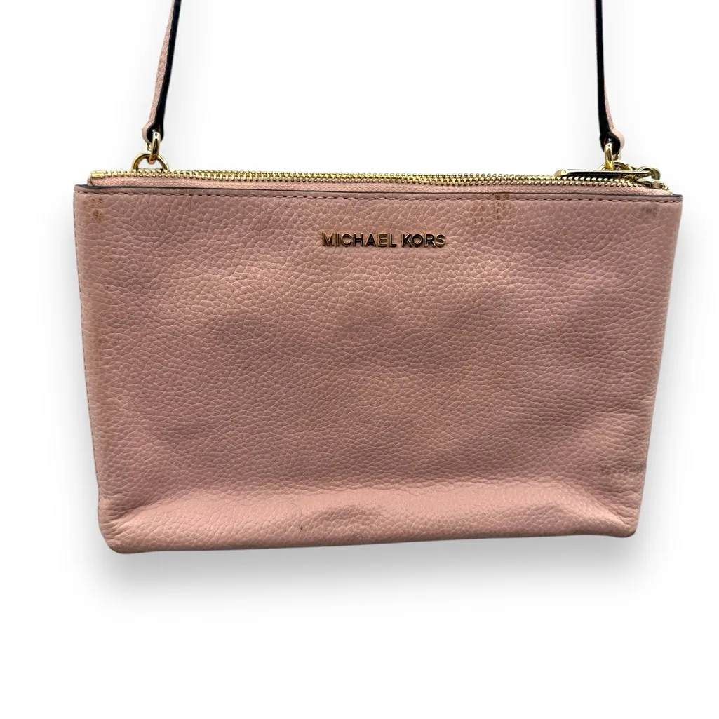 Michael Kors Trisha Medium Pebbled Leather Pink Cream Logo Print‎ Crossbody Bag - Image 2