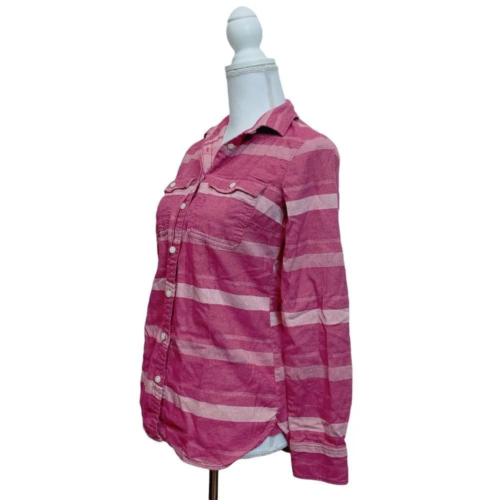 J. Crew Cotton Flannel Shirt Striped Pink and White Ombre Custom Bleach Dipped - Image 5