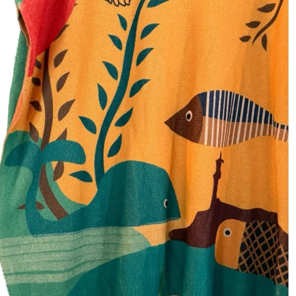 Women’s Pullover Oversized Wool Blend Fish Pattern Sweater Size OS Gold - Image 6