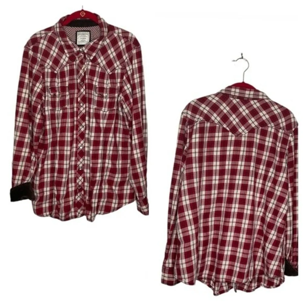 OLD NAVY Red Plaid Western Shirt Pearl Snaps Soft Cotton Womens Plus Size XXL - Image 9
