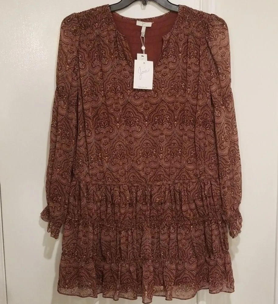 💕JOIE💕 Snow Print Chiffon Dress ~ Port Wine 100% Silk Medium M NWT - Image 8