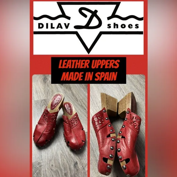 Dilav Shoes Heeled Sandal/Clog Size 38 (US 8) Red - Image 2