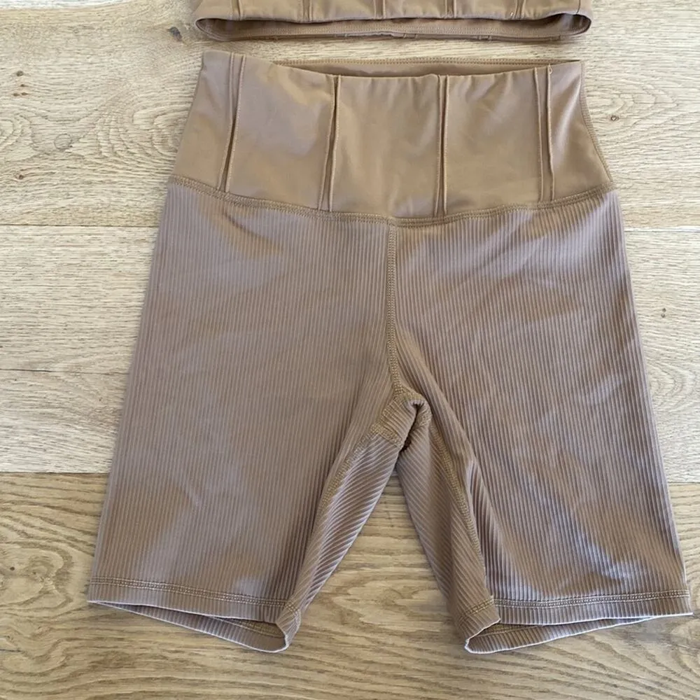 Muses Only Corset Inspired Seam Detail V Neck Bra and Shorts in Burnt Caramel - Image 10