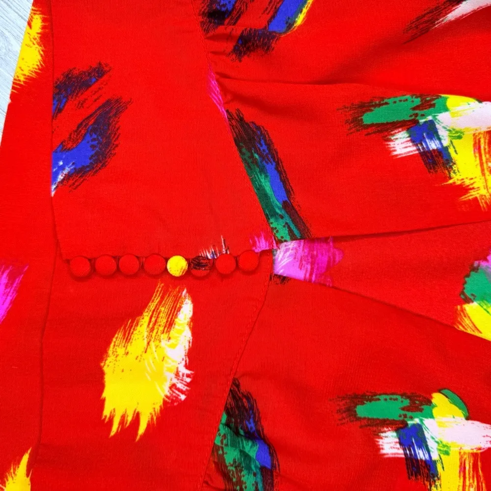 Signature 8 balloon sleeve long sleeve cropped top shirt w/ button front med Red - Image 3