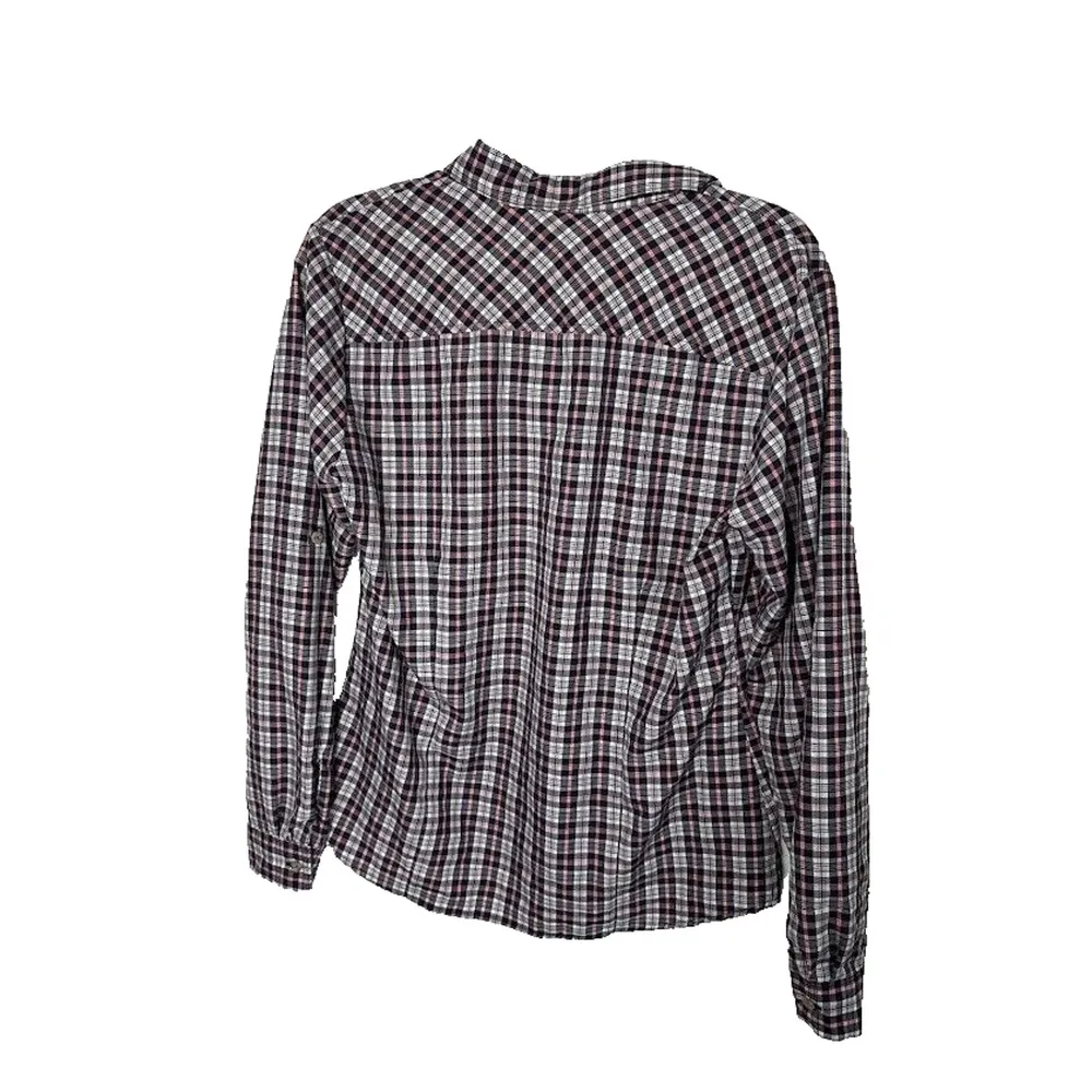 Eddie Bauer Womens Long Sleeve Day Hiker Shirt Atlantic Plaid Button Up Medium - Image 4