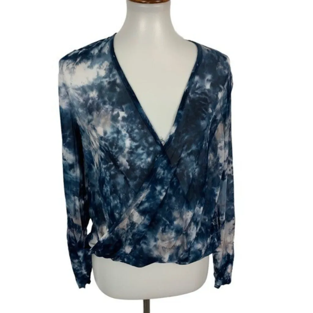 Young Fabulous And Broke Tie Dye‎ Wrap Blouse Long Sleeve Boho XS Blue NWT - Image 2