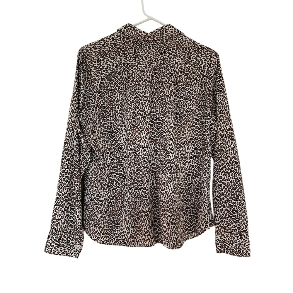 Talbots Brown Animal Print Collared Long Sleeve Button Up Shirt Size 14 | 47-35 - Image 2