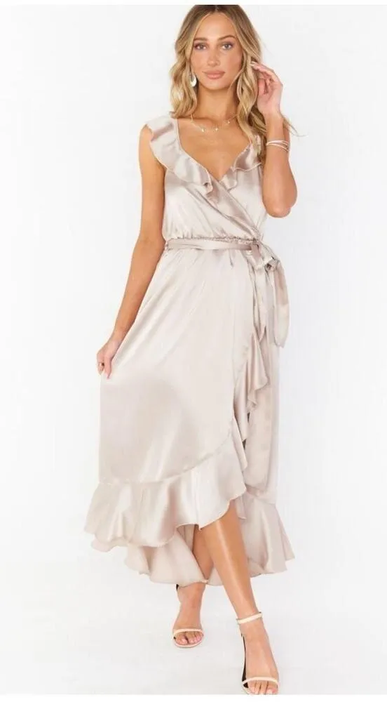 Show Me Your Mumu Dress Extra Small Samantha Ruffle NWT Show Me The Ring Satin - Image 3