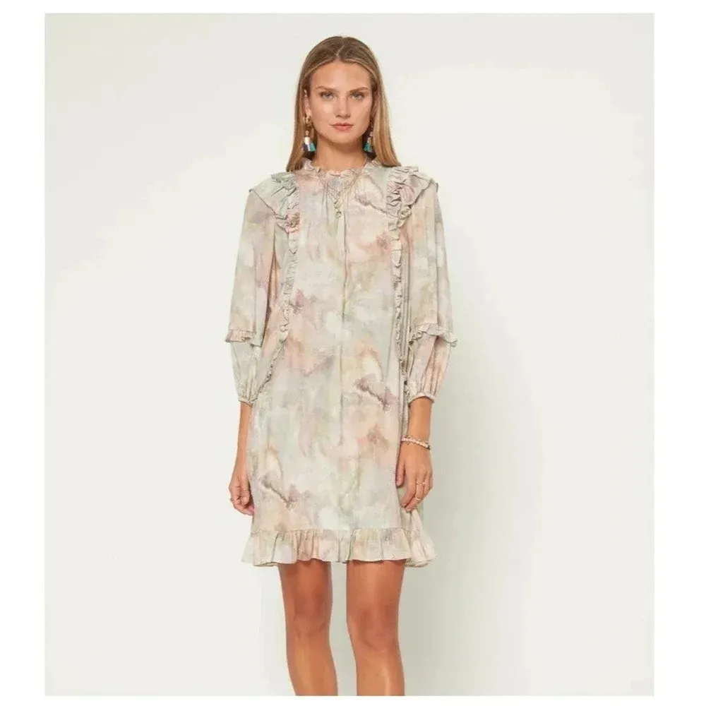 EUC $138 Current Air Marble Ruffle Mini Dress - Long-Sleeve Anthropologie - Image 3