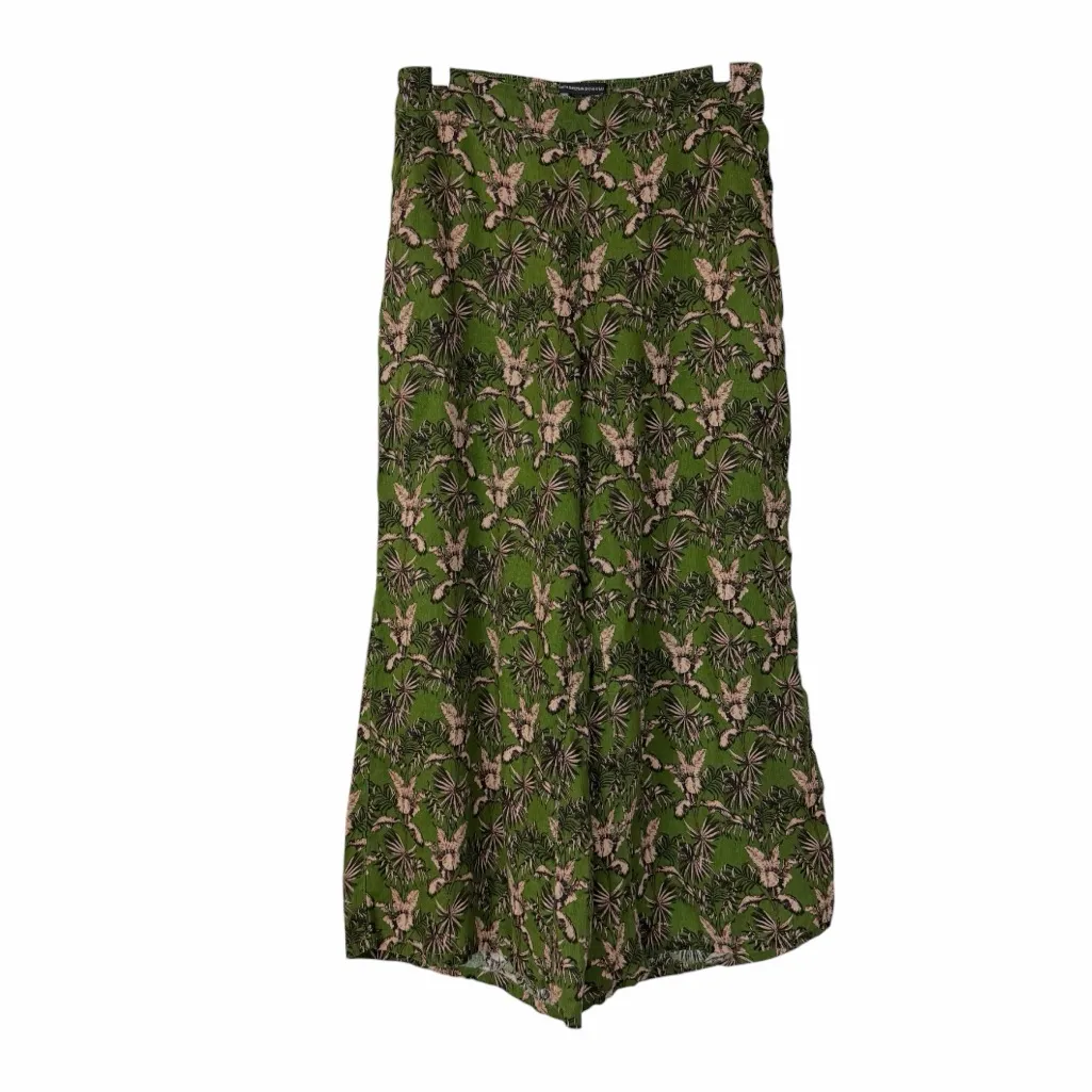 Tahari Linen Wide Leg Pants Crop Palazzo Olive Green Floral Women’s Size Large - Image 2