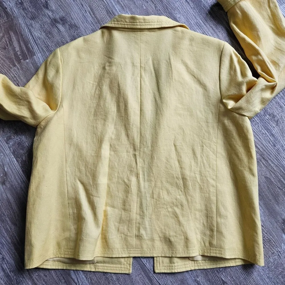 TALBOTS Linen Blazer Womens Size 16 Yellow Open Front Jacket Polyester Lining - Image 7