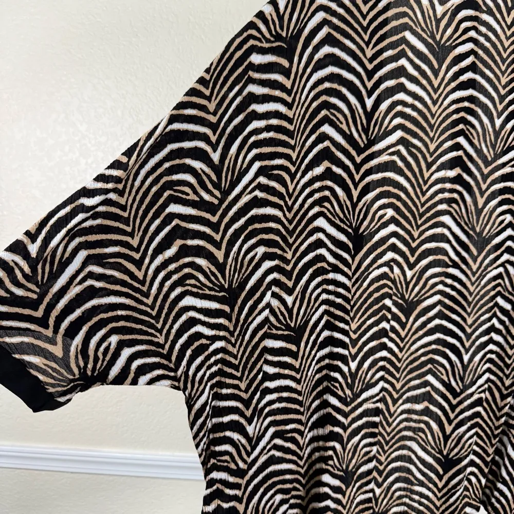 Chic Zebra Animal Print Women's Open Front Kimono XL Black Tan Draped Neutral - Image 8