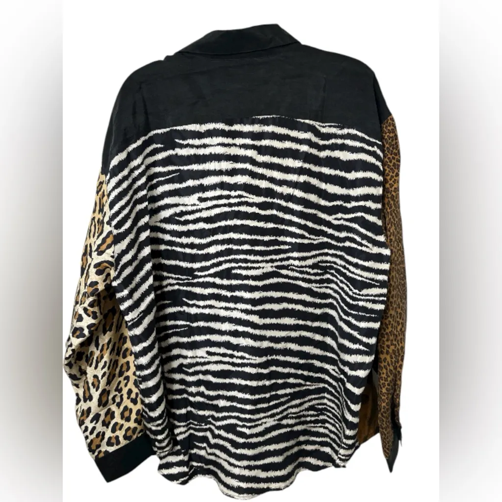 Vintage Animal Print Panel Silk Shirt Large S.L.B. By Sunny Leigh - Image 2