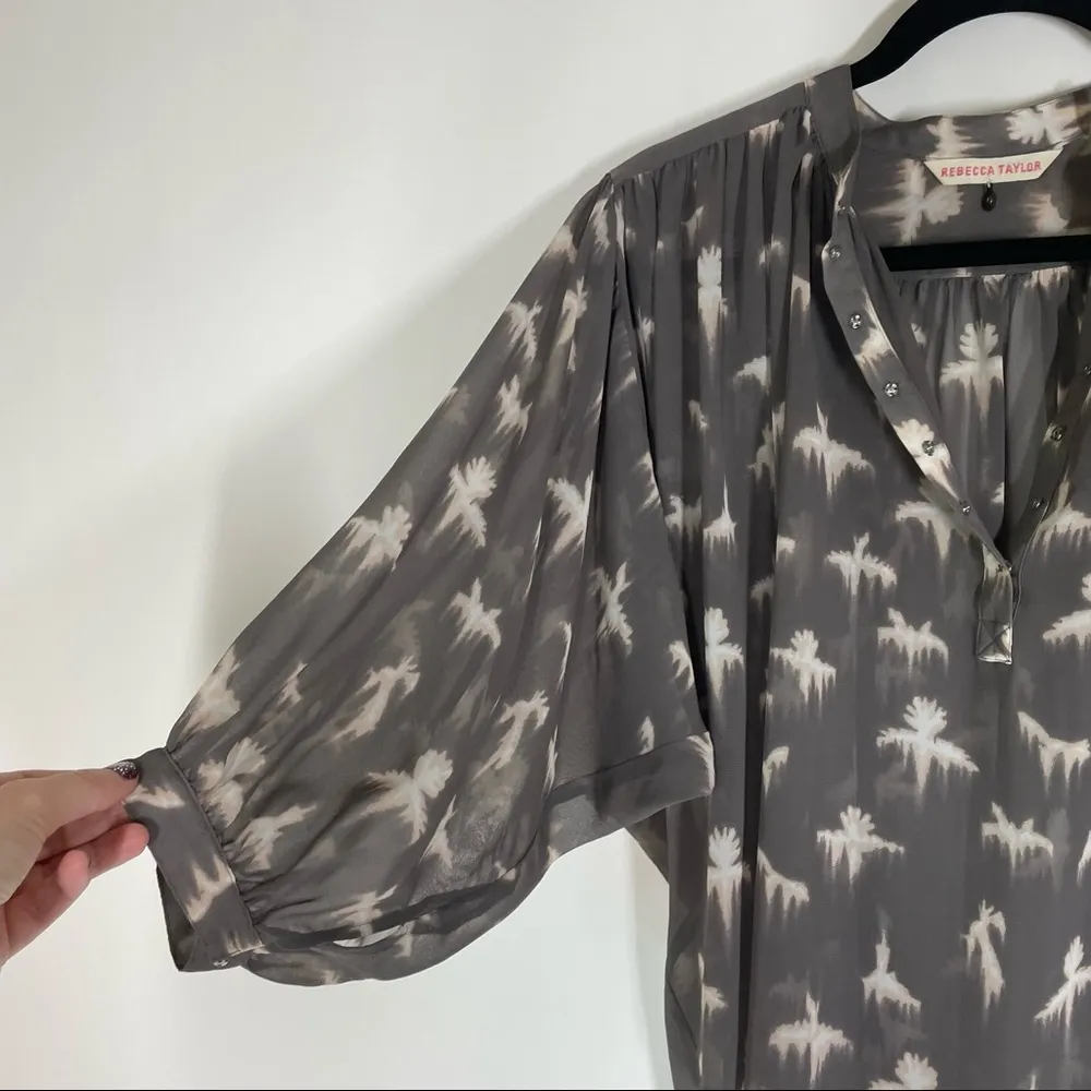 Rebecca Taylor Free Bird Sheer Taupe 3/4 Sleeve Blouse Size 0 - Image 4