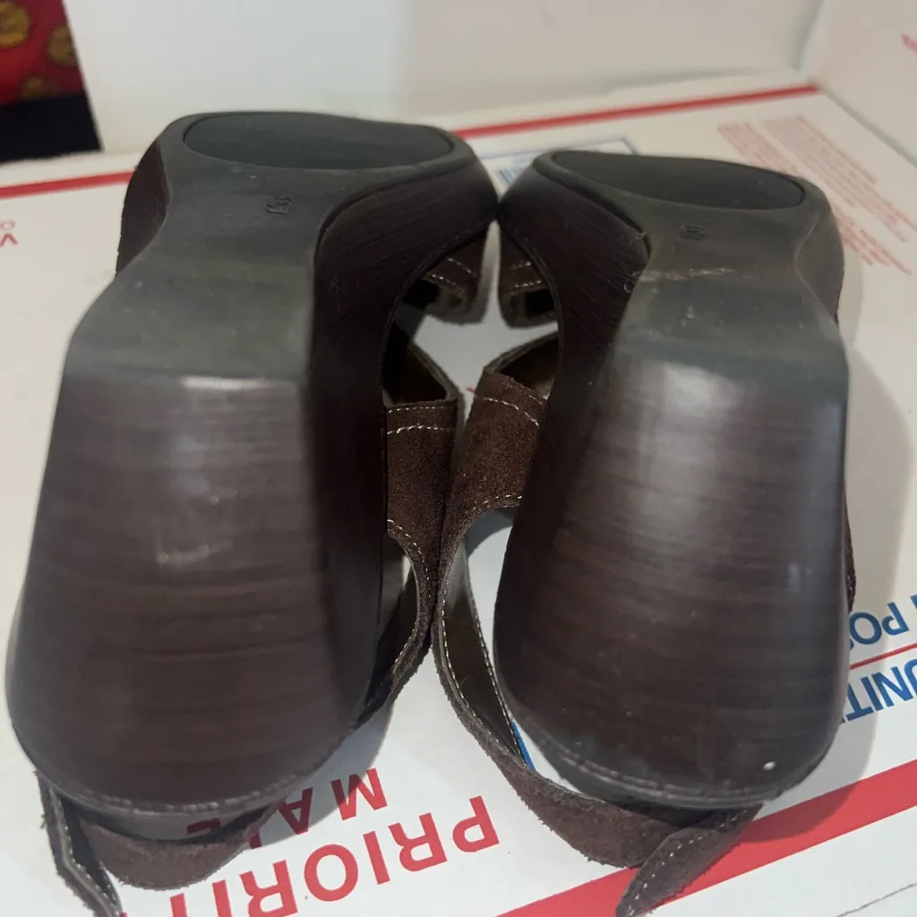 Hillary & Hanson Womens Leah Brown Suede Open Toe Buckle Wedge Sandal US Size 6 - Image 8