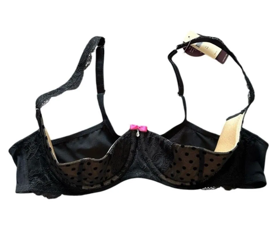 Cacique Seriously Sexy Collection Black Lace Peekaboo Cups Bra Size 44B - Image 2