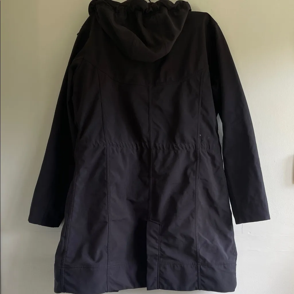 Elegant Black Hooded Trench Coat Size L - Image 6