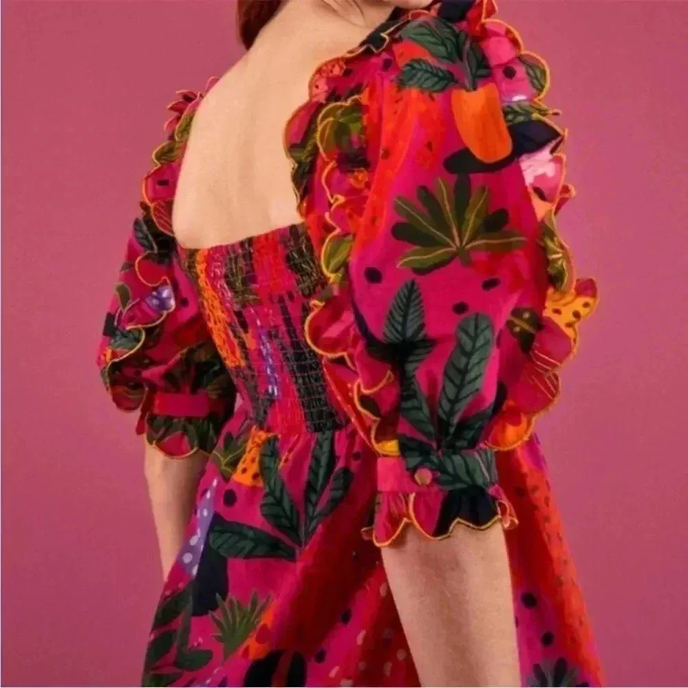 NWT FARM RIO POP LEOPARDS Short Sleeve Top BLOUSE Pink S - Image 5