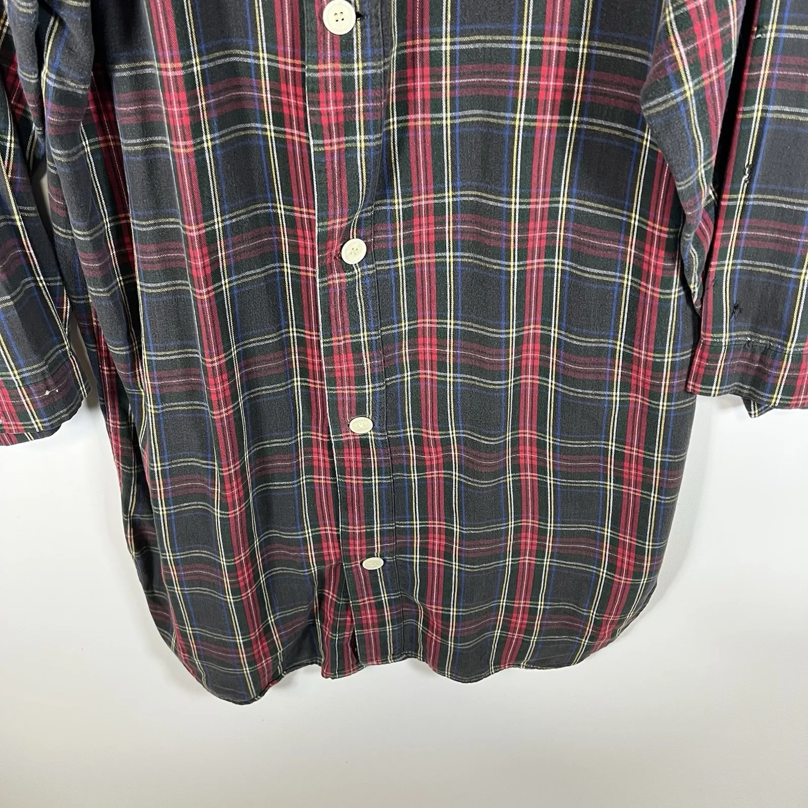 J.crew Oarsman Button Up Long Pajama Top Vintage Plaid‎ Red Green Large - Image 3