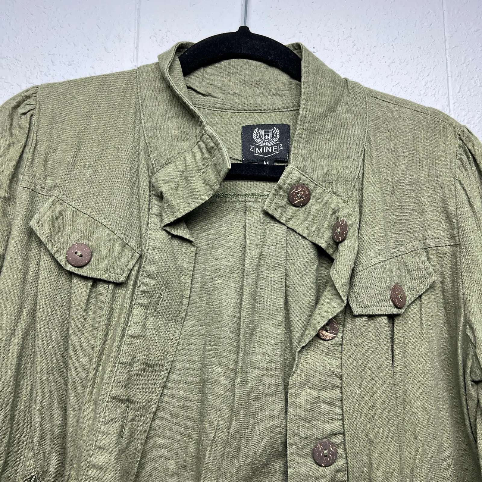 Mine Womens Jacket Medium Cotton Linen Olive Green Minimalist Capsule Beachy - Image 3