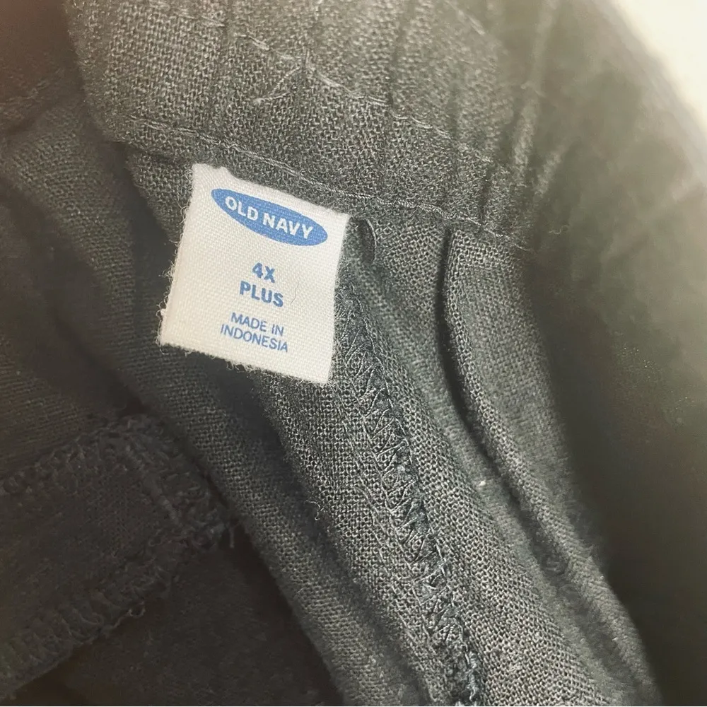 Old Navy High Waisted Drawstring Black Linen Shorts size 4X - Image 8