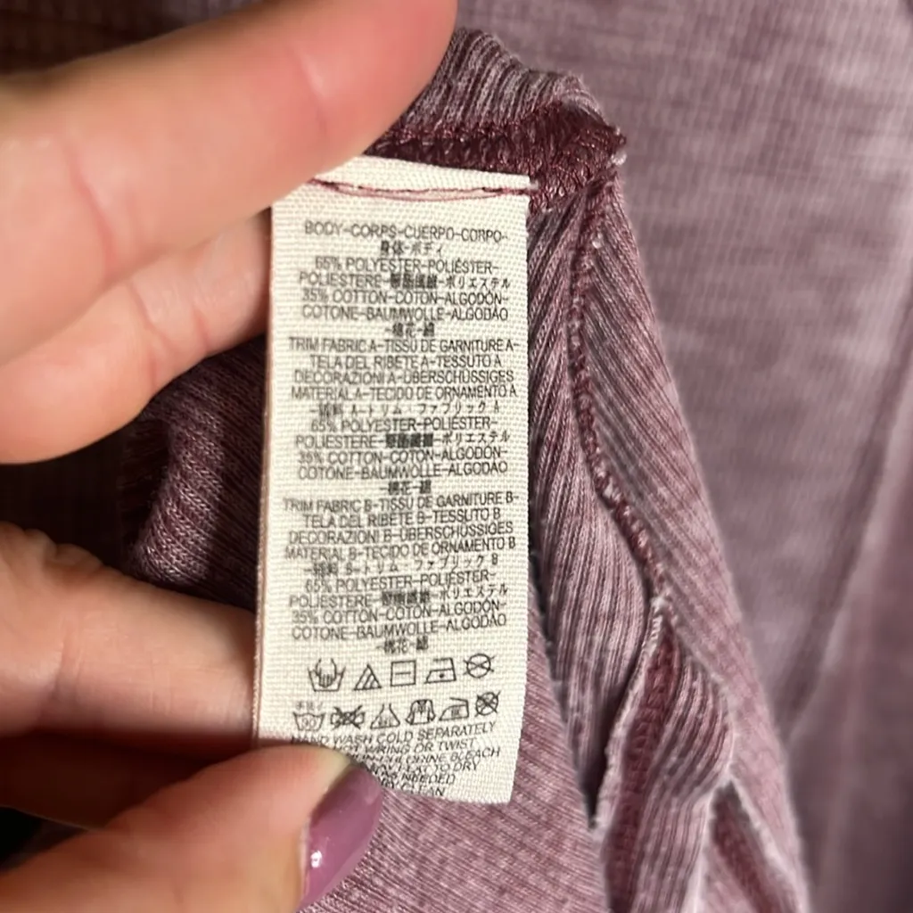 Free People Free Pacific Thermal V-neck Long Sleeve Distressed Shirt Oversize S - Image 7