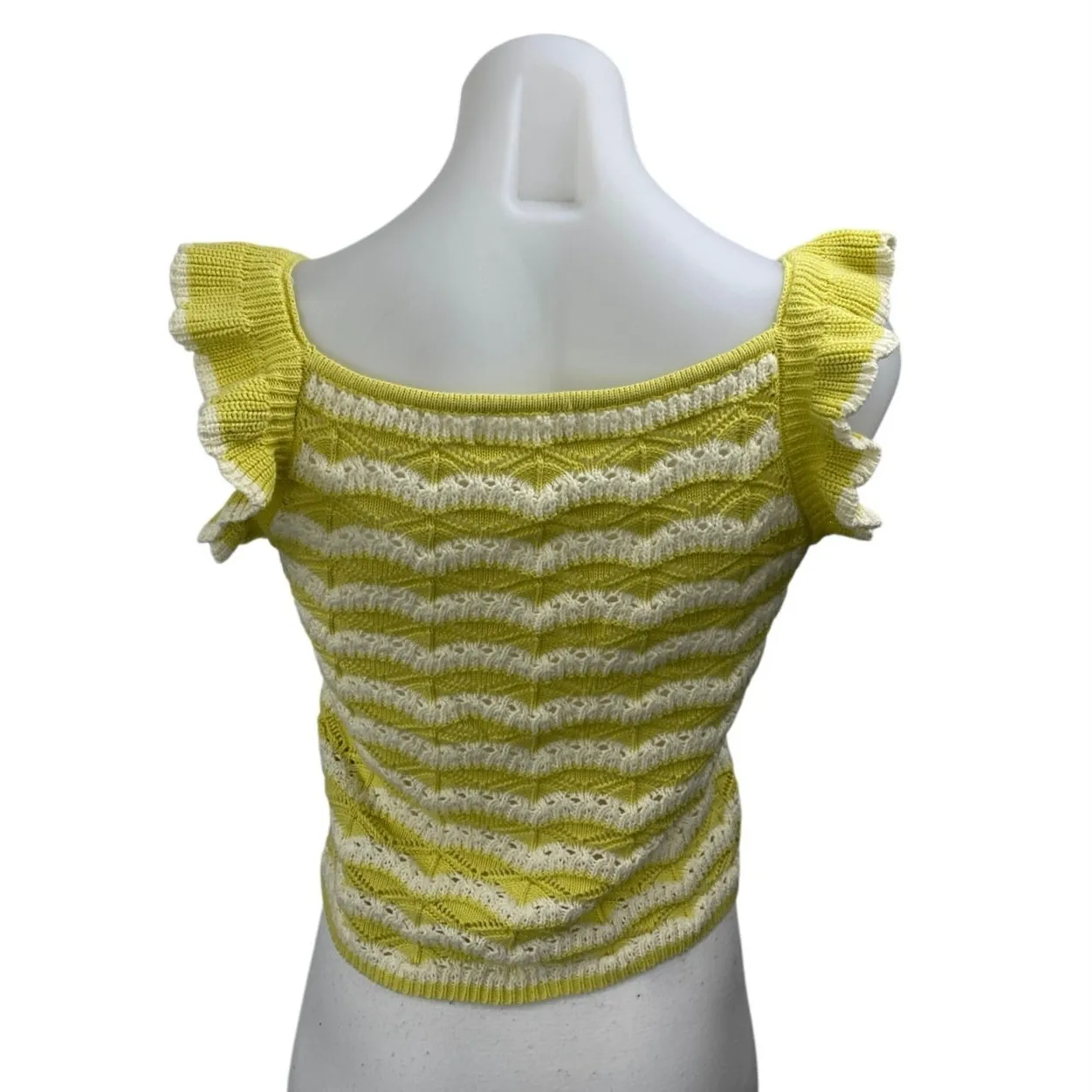 Heartloom Women's Yellow Striped Crochet Knit Flutter Sleeve Sweater Tank Top M - Image 2