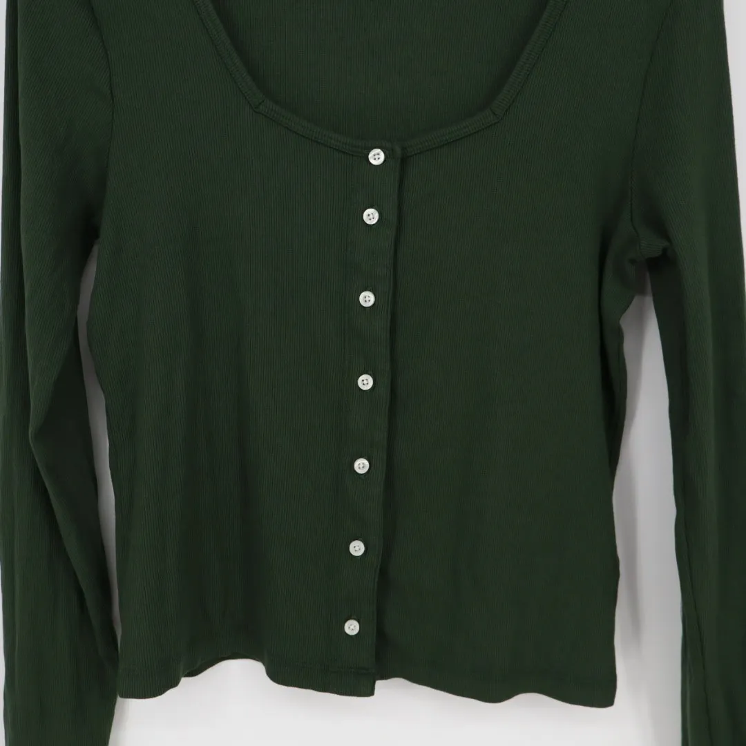 American Giant Women's Luxe Rib Square Neck Cardigan Made In USA Size L Green Size L - Image 5