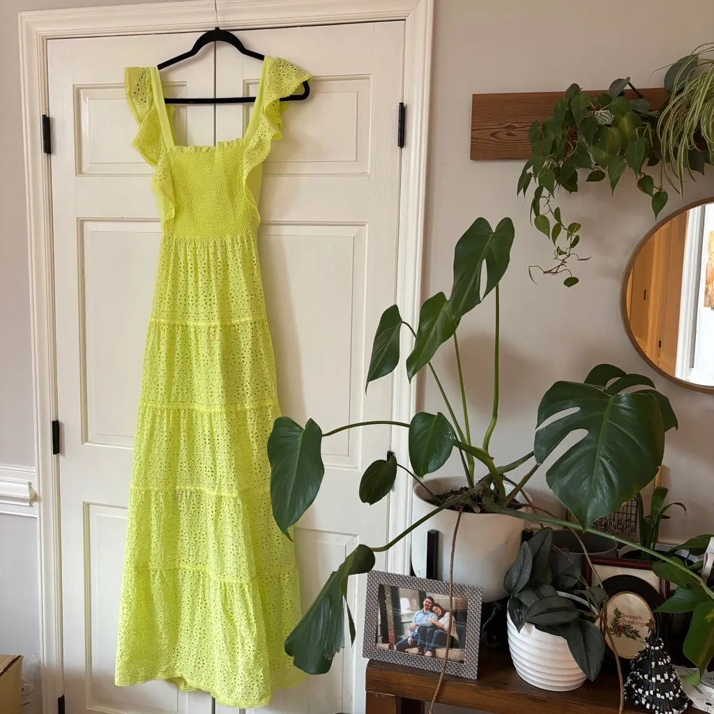 Alice + Olivia Jules Tie-Back Paneled Maxi Dress Size 4 Eyelet Neon Lace Spring - Image 5