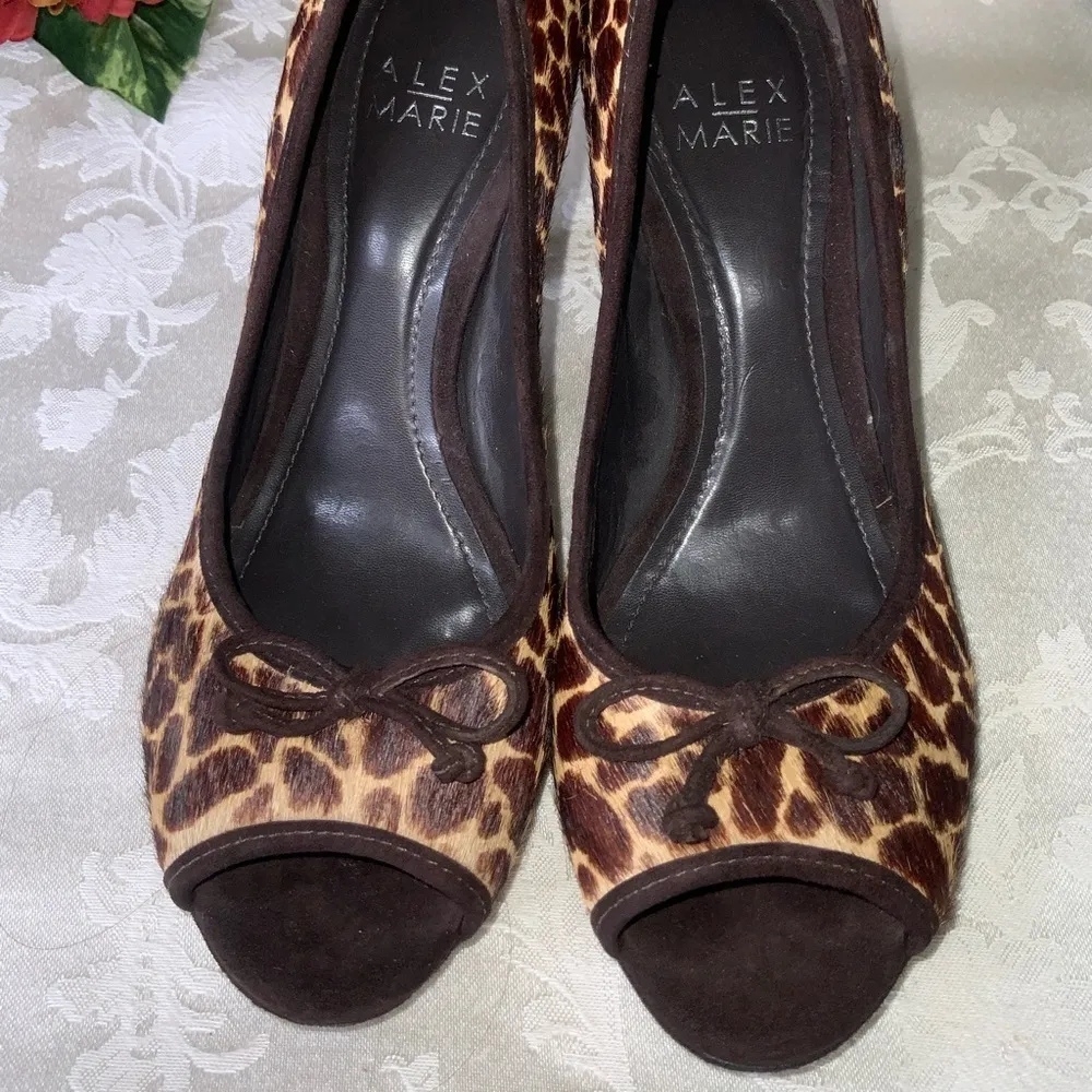 Alex Marie 3” Giraffe Velvet Peep Toe Career Cocktail Party Heels Size 6.5 - Image 9