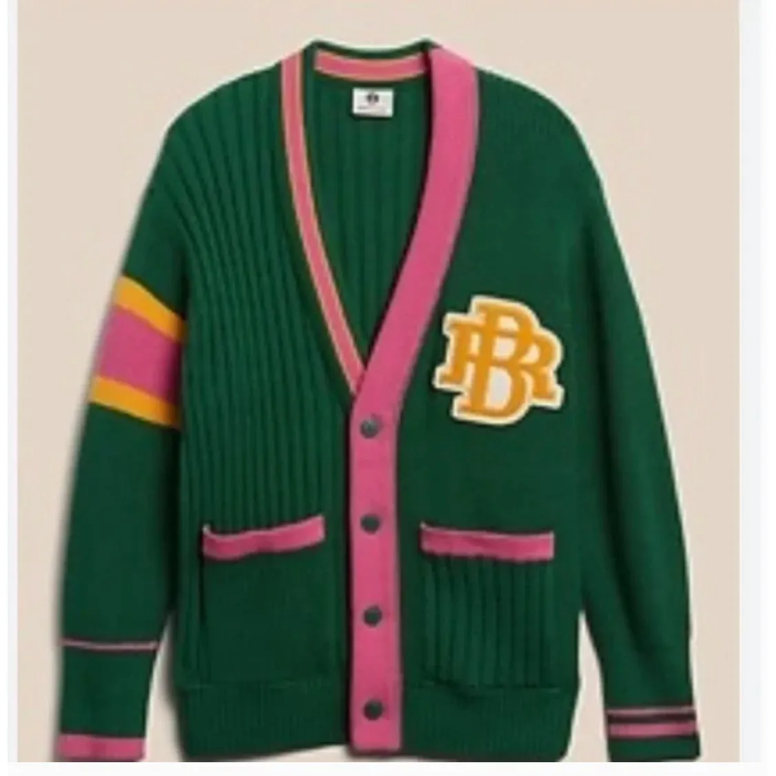 Banana Republic Athletics Varsity Logo Cardigan Green Pink Yellow Size XS - Image 2