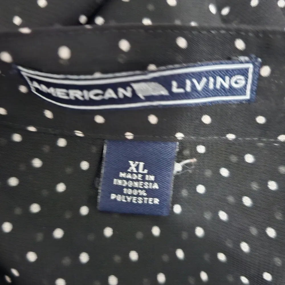 American Living Black & White Polka Dot Sheer Tie Detail Blouse Size XL - Image 5