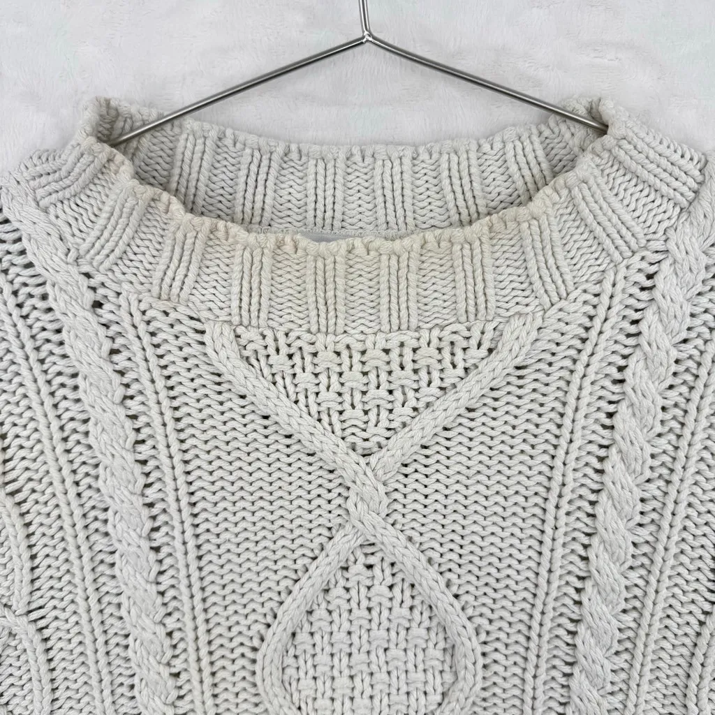 Vintage 90s Y2K Ivory Cable Knit Sweater Mock Neck Cotton Made in USA Small Size undefined - Image 3