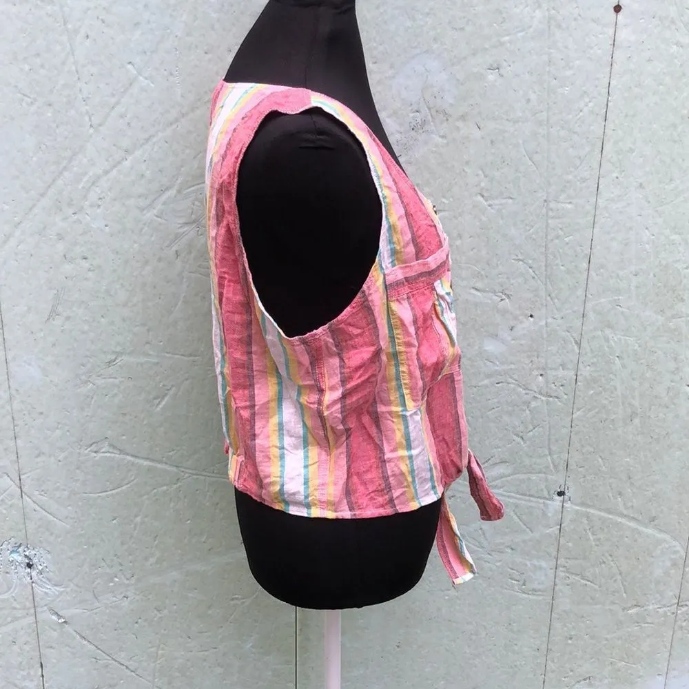 Express Striped Linen Cotton Tie Waist Tank Top L - Image 12