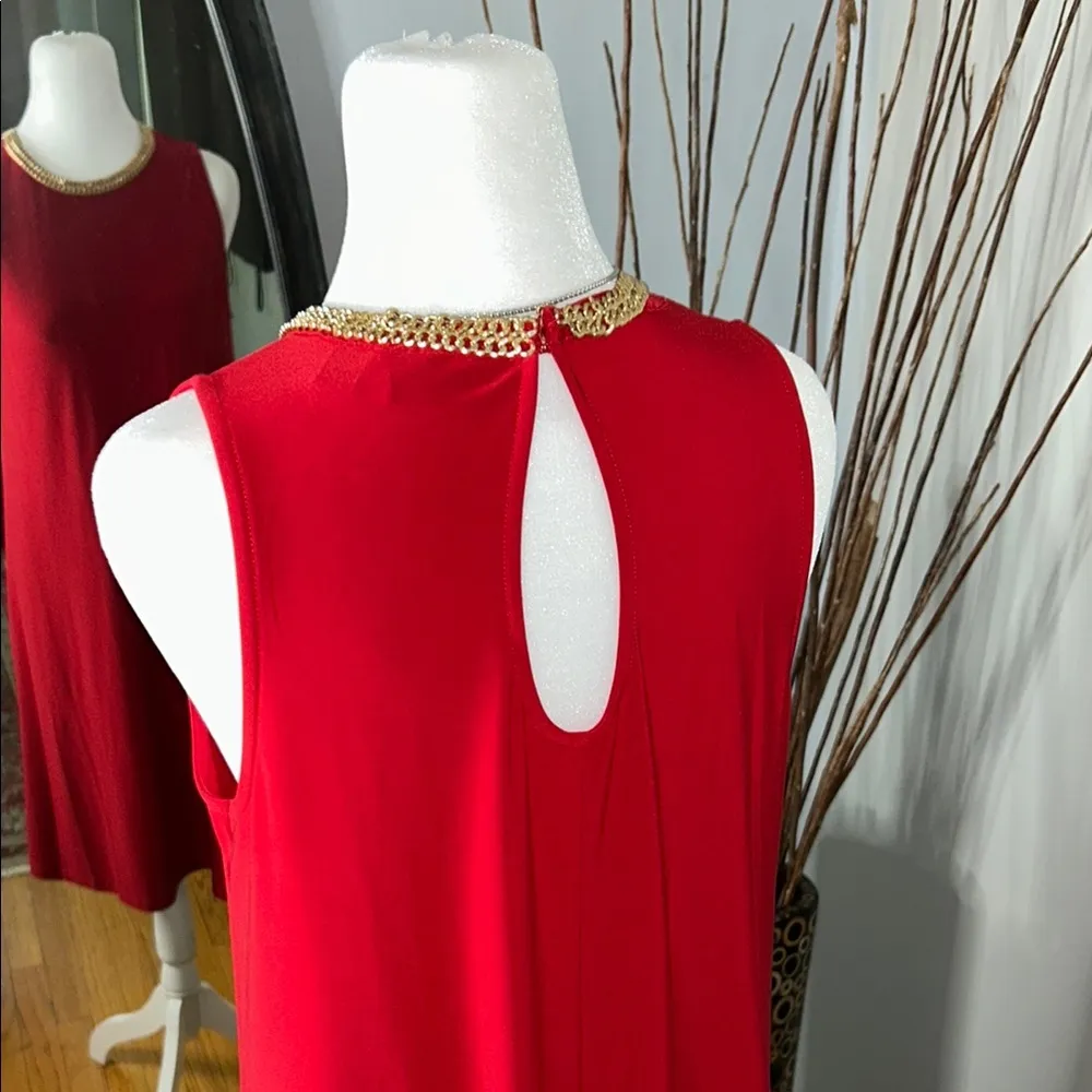 Nina Leonard Red Sleeveless Crew Neck Midi Dress - Image 6