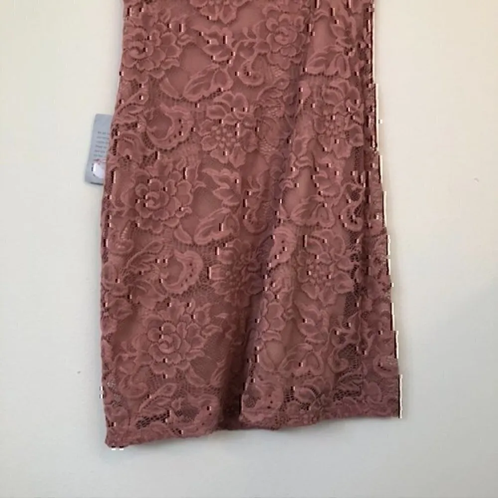 NEW NWT DUAL NATURE Lace One Shoulder Mini Dress Mauve Pink Floral Lace Medium M - Image 5