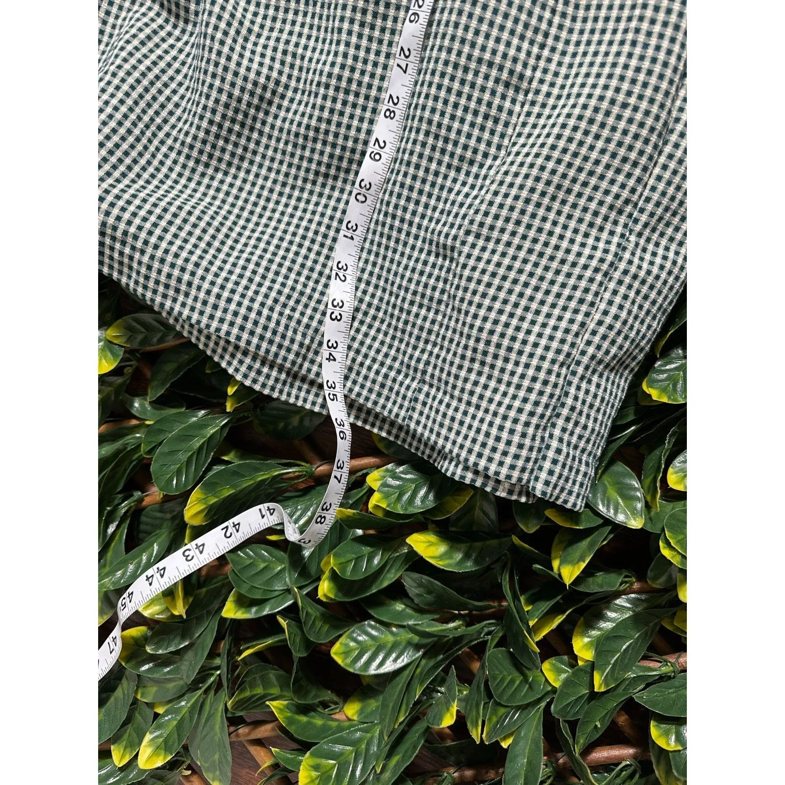 Vintage 100% Cotton Green White Gingham Tiered Midi Skirt Size 26 - Image 6