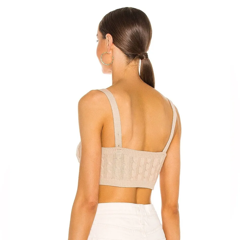 525 America Revolve Cable Knit Tiny Tank Cropped Top in Oat Tan Size Large - Image 3