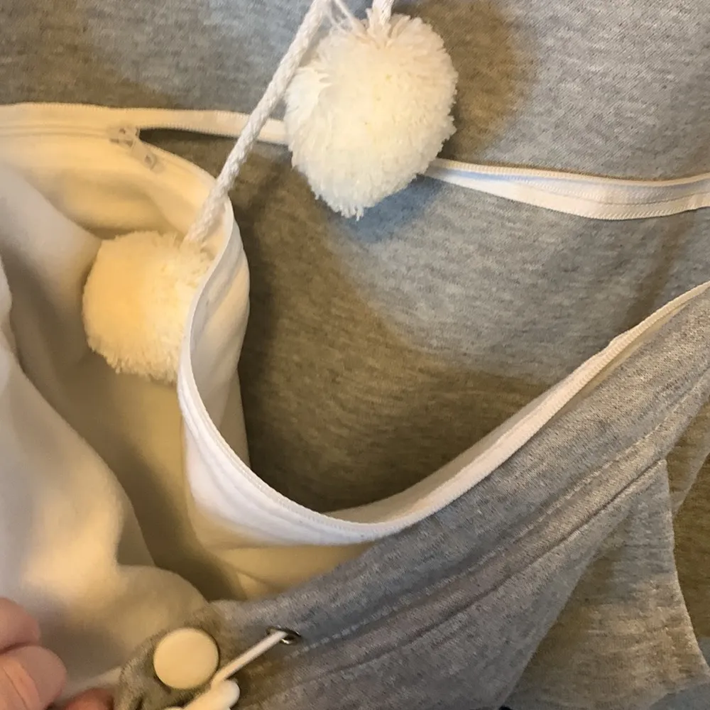 Super Cute Gray Hoodie with Ears on Hood & Animal Carrier Front Pocket Size L White Size L - Image 6