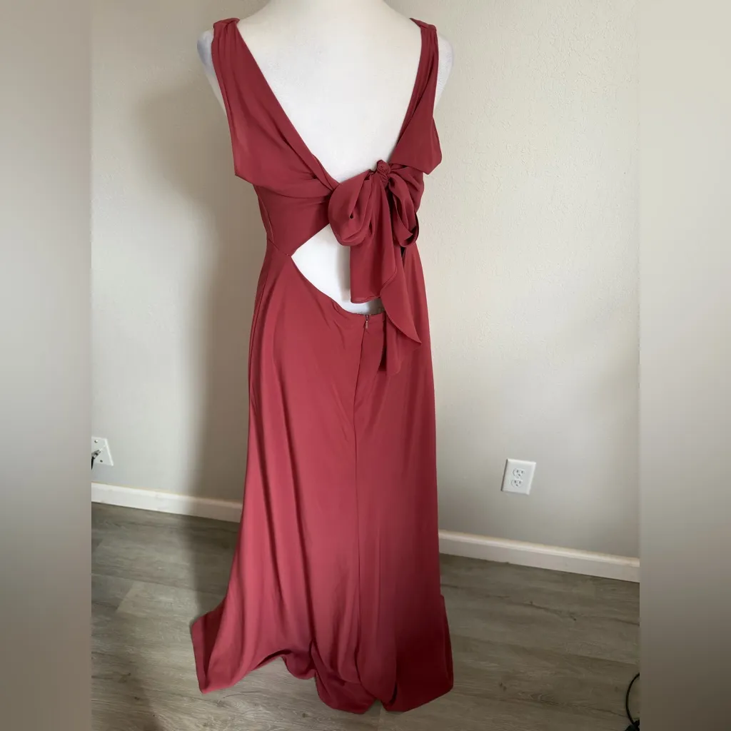 Jenny Yoo Collection Dani Tie Back V-Neck Mauve Full Length Gown Women 14 Formal - Image 5