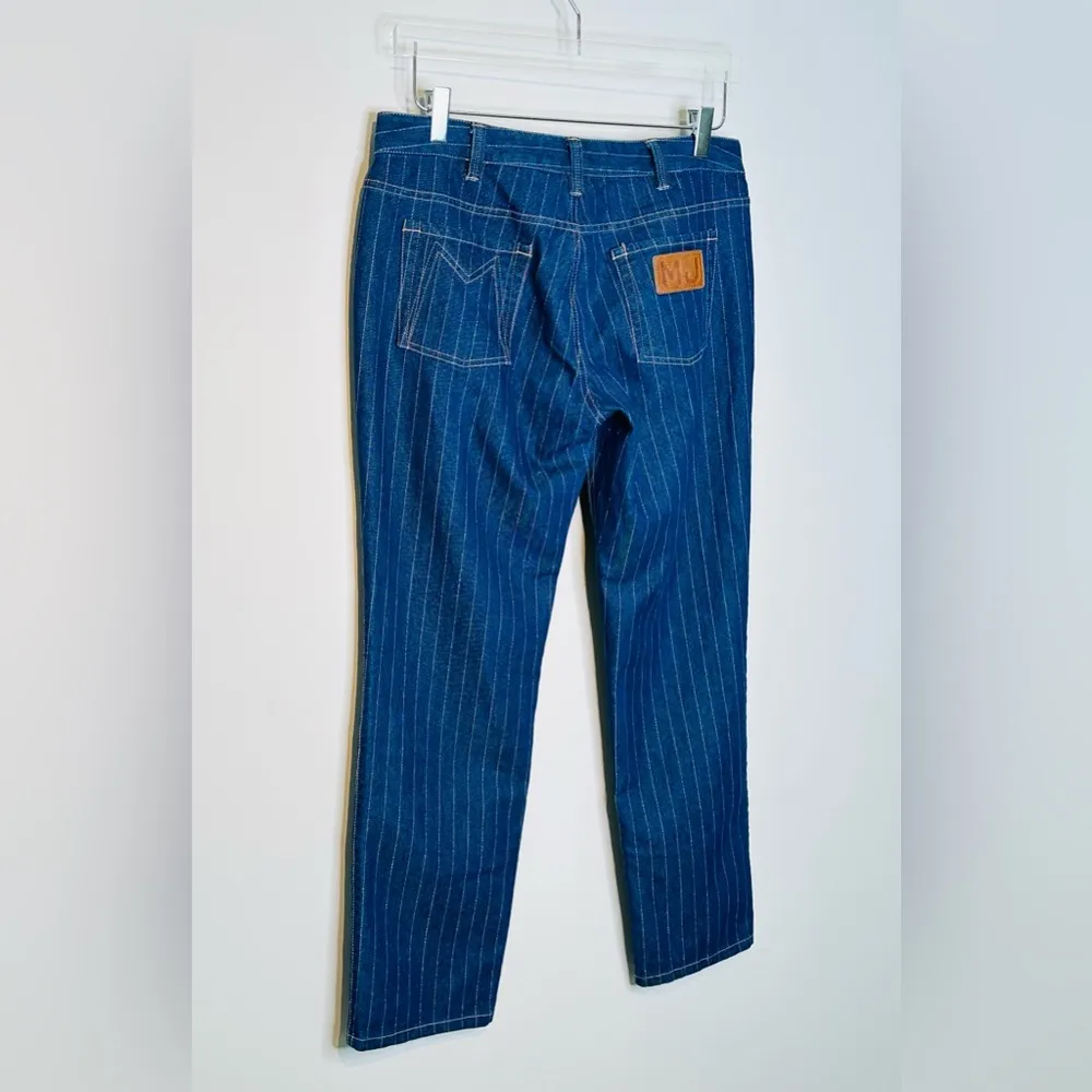 Marc By Marc Jacobs Metallic Lurex Pinstripe Blue Lame Straight Leg Jeans Sz 30 - Image 7